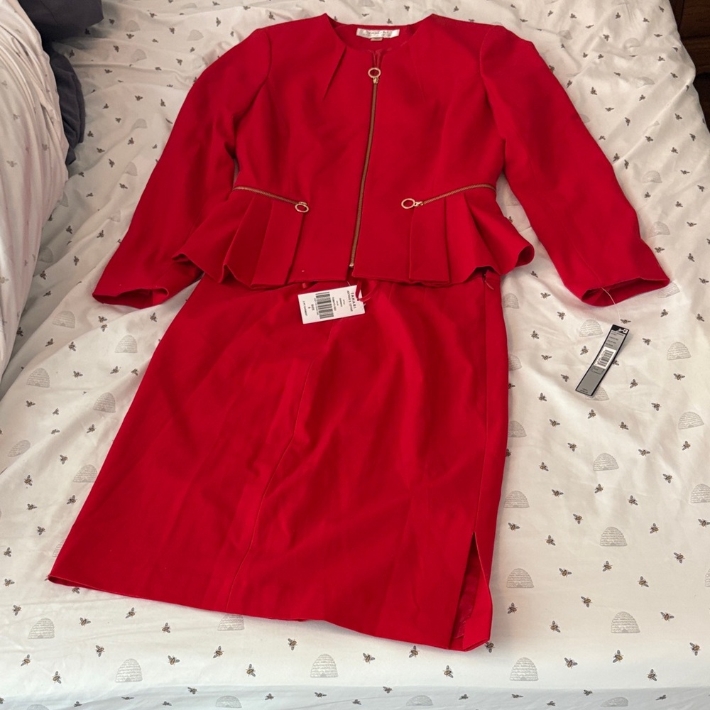 Tahari Red Blazer and Skirt Set